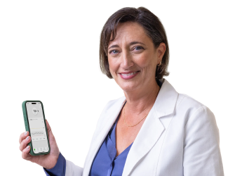 Doctor holding a mobile device with the Dexcom app displayed